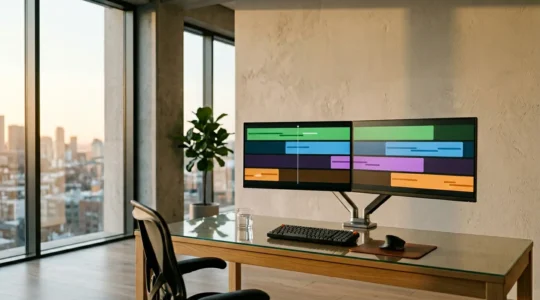 Multiple editing suites connected across continents showing synchronized workflow between editors
