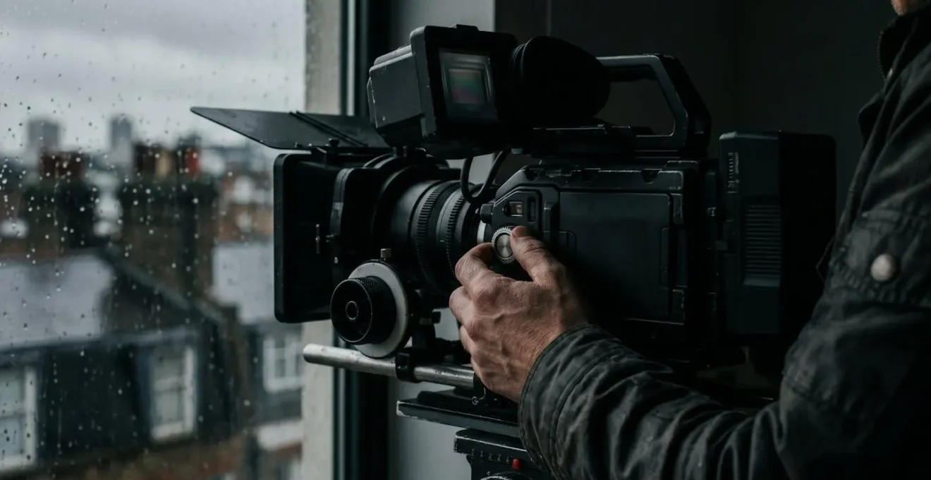 Camera with large sensor capturing moody natural light in overcast London setting