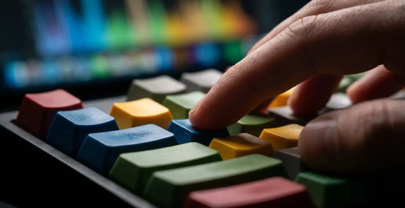 Extreme close-up of hands working on professional video editing setup showing cut techniques