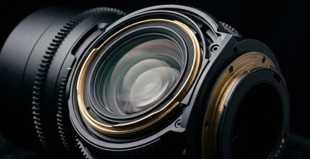 Extreme close-up of a professional lens inspection process, showing the pristine glass surface.